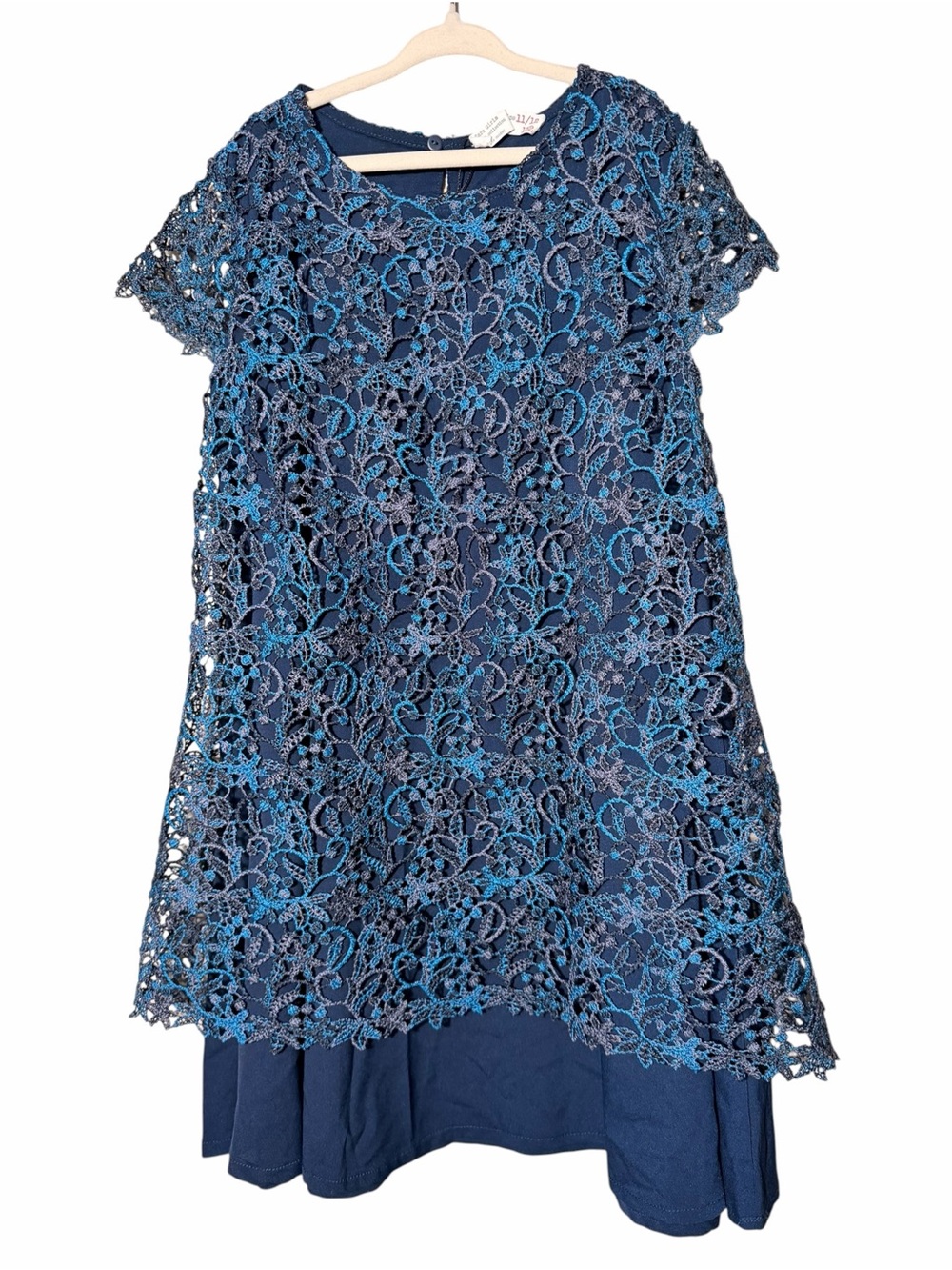 Zara Girls Navy and Teal Lace Overlay Dress
